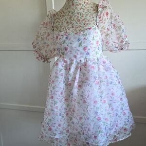 Audrey Parks Floral Puff Sleeve Kids Dress Size Medium